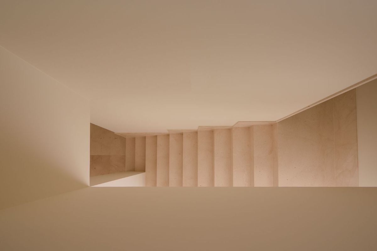 The core of the staircase, located in the geometric center of the house.
