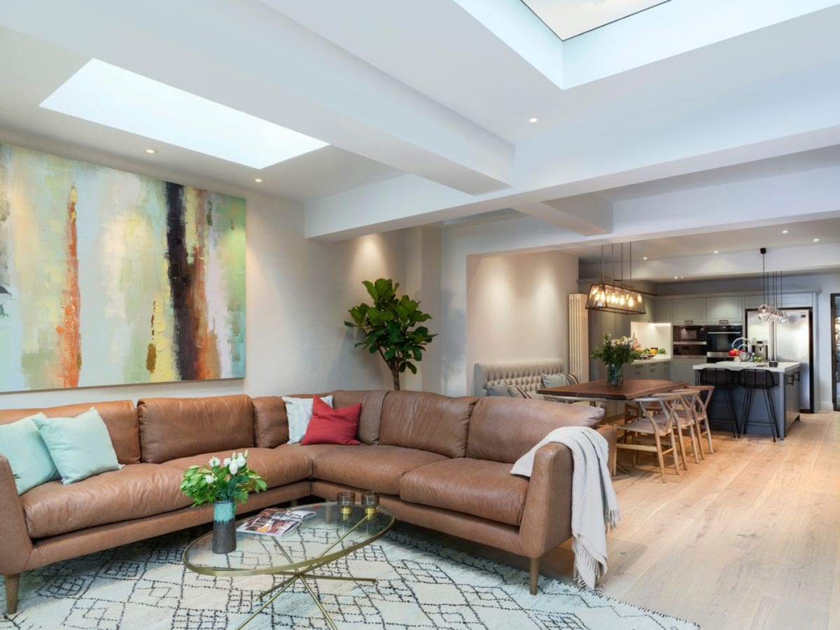 A living area with sumptuous comfy tan leather club chairs that enhanced the space.