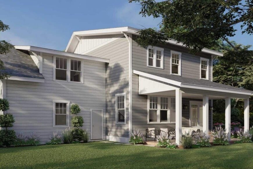 The angled view shows a man door leading to the double garage.