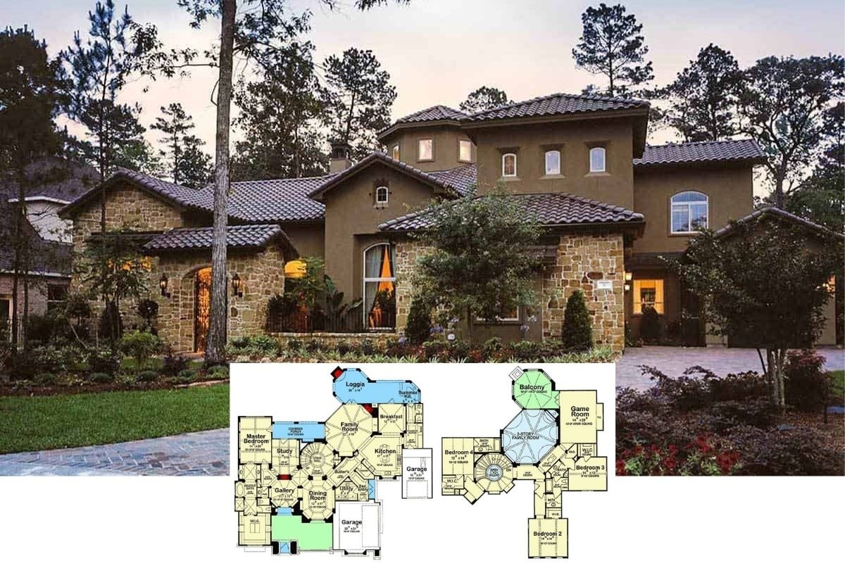 Discover this Tuscan-Style 4,719 Sq. Ft. Two-Story, 4-Bedroom Home with Courtyard and Octagonal Balcony (With Floor Plan)