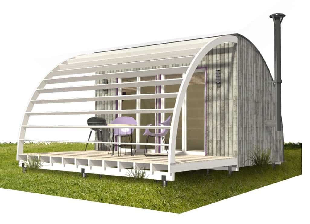 Front rendering featuring its dome-like porch with shaders.