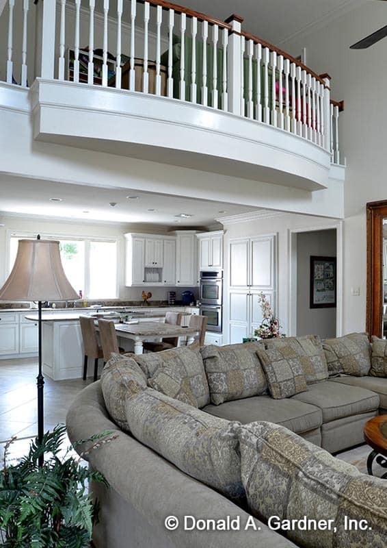 The great room opens to the kitchen creating a seamless flor.