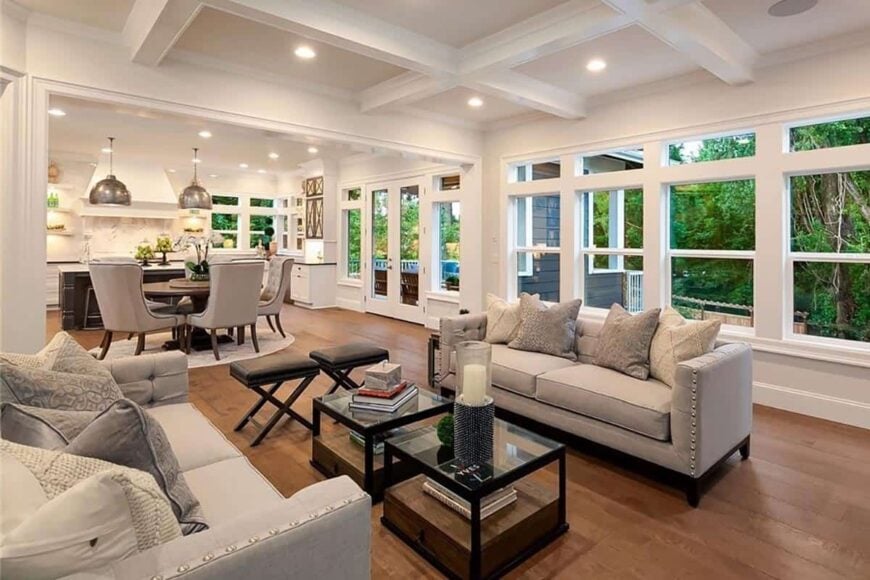 The great room opens completely to the breakfast nook and kitchen.
