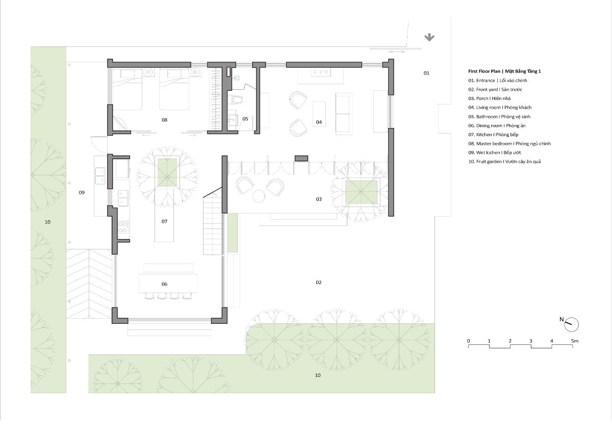 Thai Binh house first floor plan.