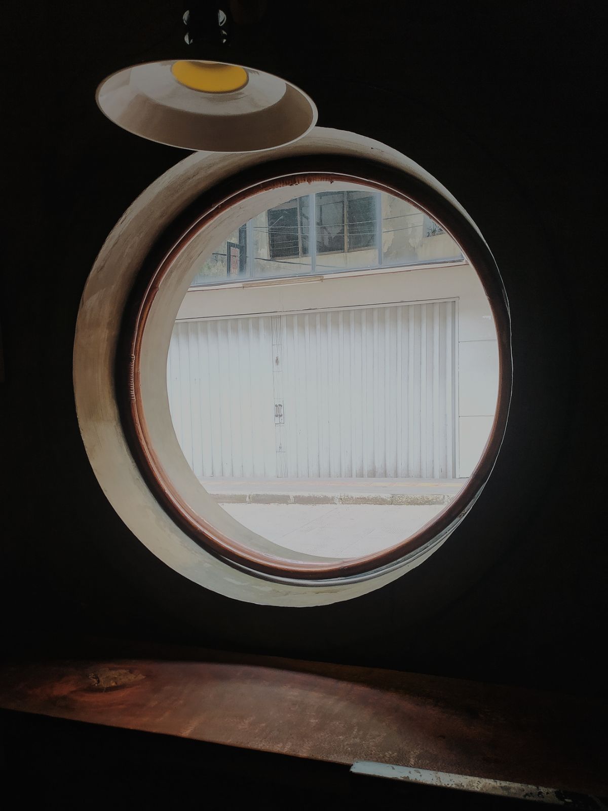 A room with circular windows.