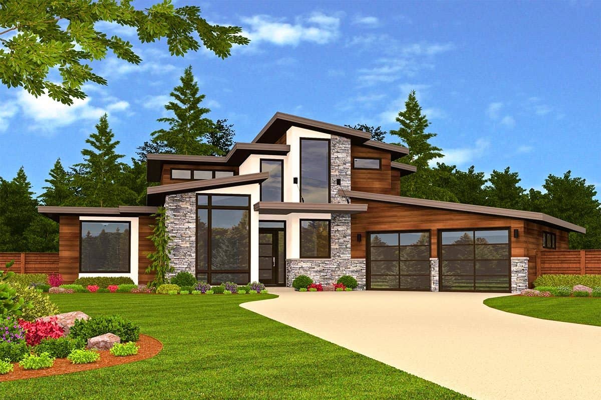 5-Bedroom Two-Story Modern Home with Angled Garage and Bonus Room