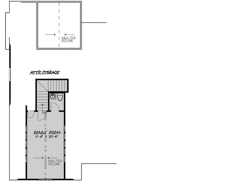 Second level floor plan with bonus room complete with a powder bath.