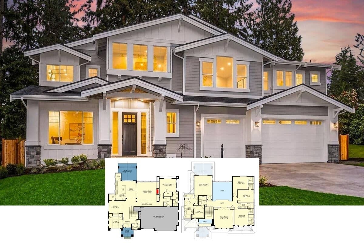 Tour this 4,243 Sq. Ft. 5-Bedroom Two-Story Craftsman Home with Bonus Room and Balcony Loft (With Floor Plan Sketches)