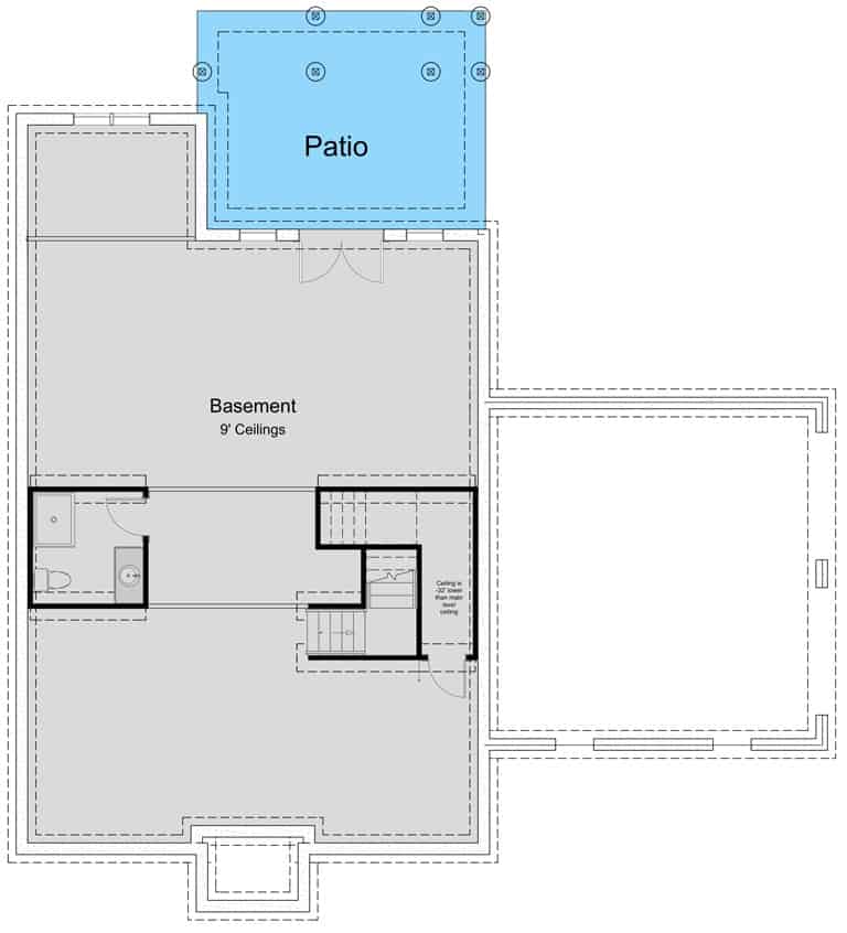 Lower level floor plan showing the unfinished spaces.