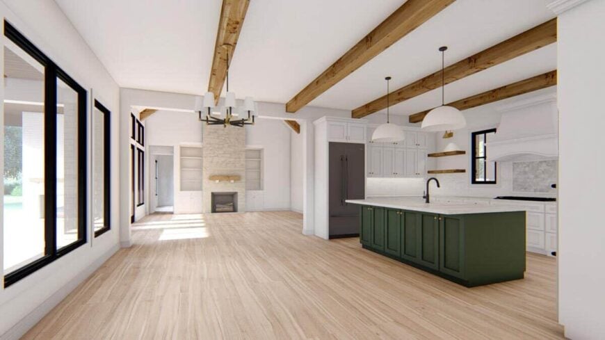 Across the kitchen is the dining space with views of the family room.