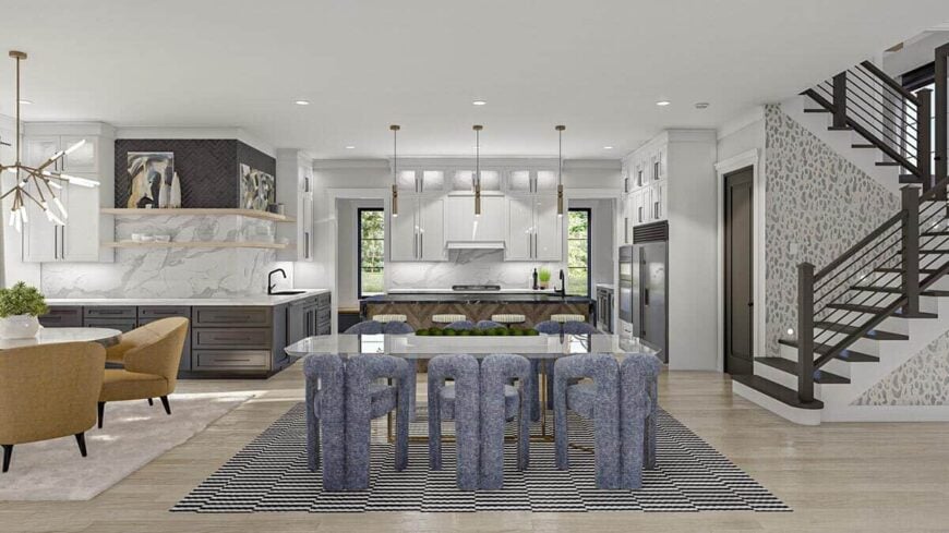 Spacious eat-in kitchen with lots of counter space and multiple dining options.