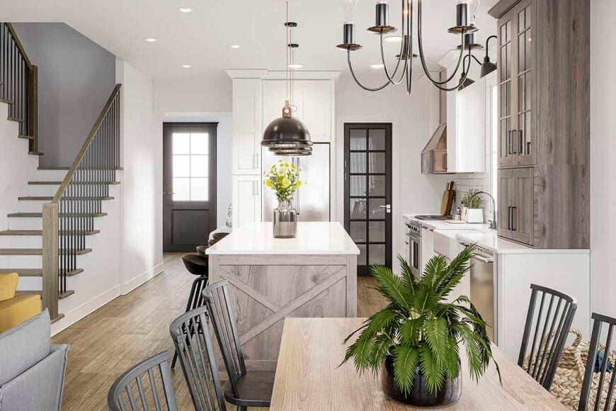 The kitchen includes a walk-in pantry concealed behind the glazed door.The kitchen includes a walk-in pantry concealed behind the glazed door.