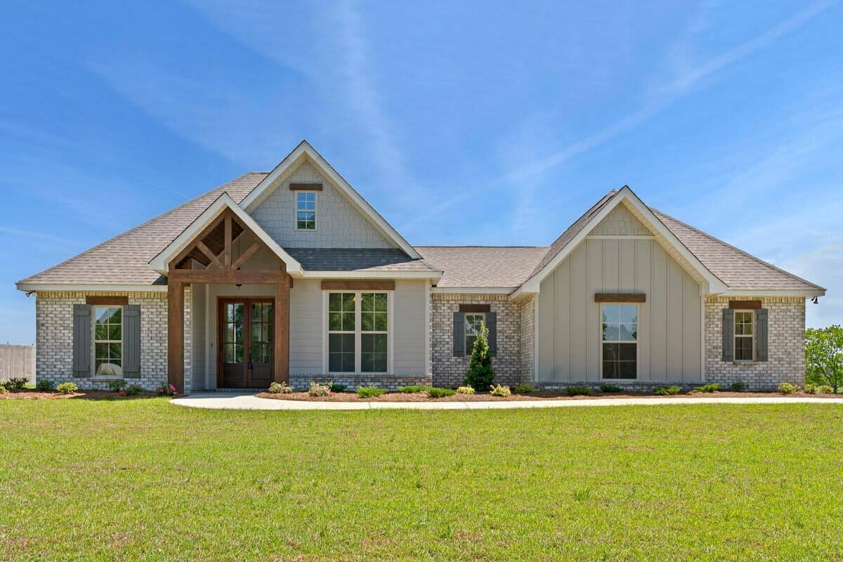 4-Bedroom Modern Single-Story Acadian Home with Rear Double Garage and Covered Porch (Floor Plan)