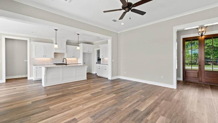The great room connects seamlessly with the kitchen.