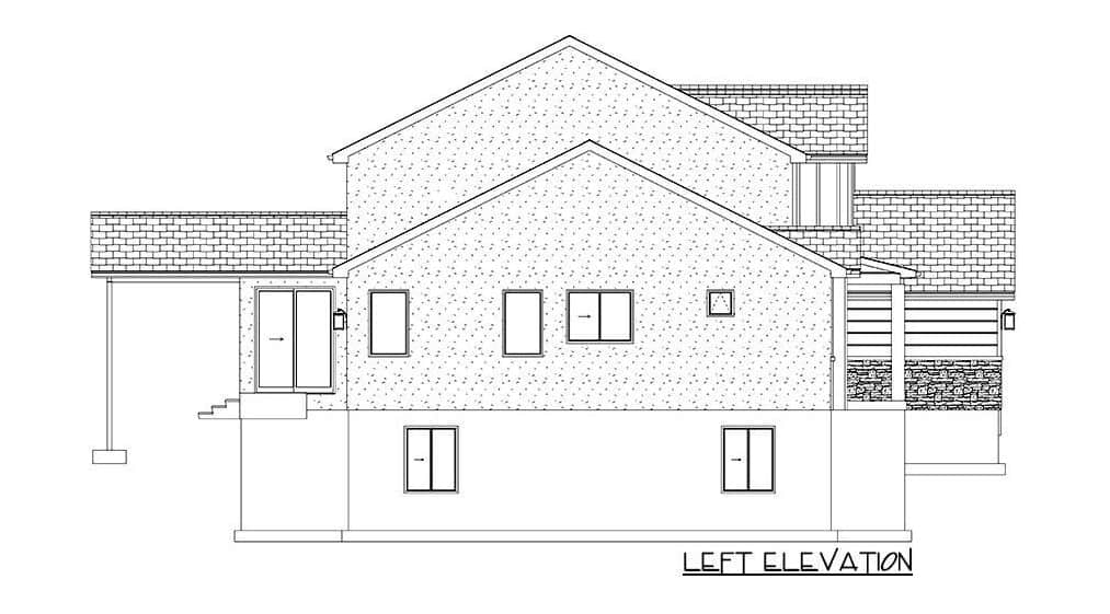 Left elevation sketch of the 4-bedroom two-story New American home.