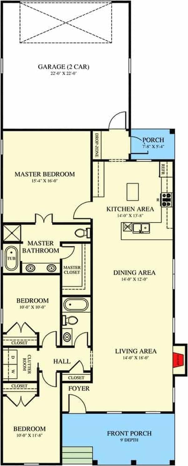 Main level floor plan single story cottage style 3 bedroom cottage