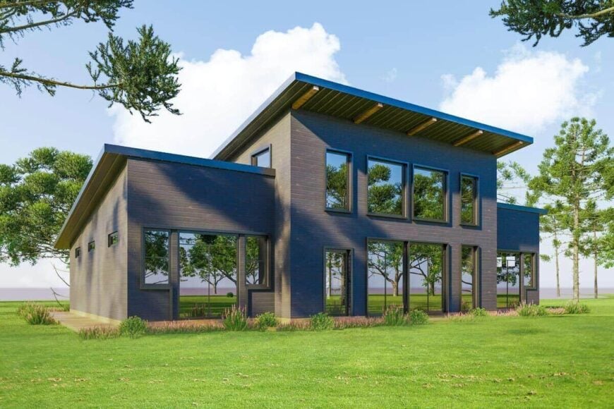 Rear rendering with massive windows that bring an abundant amount of natural light into the interior.