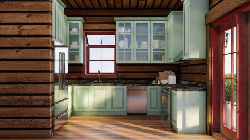 The kitchen offers plenty of storage, marble countertops, and stainless steel appliances.