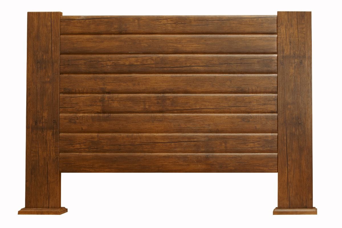 A rustic wooden headboard on a white background.
