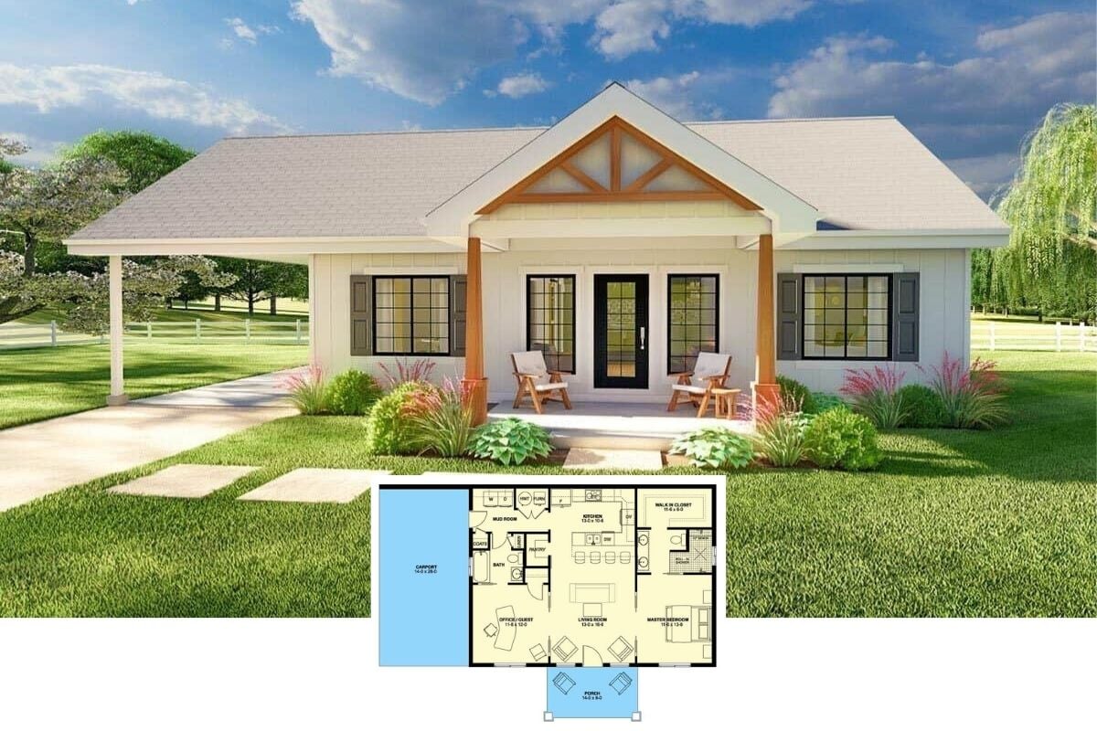 Step Into a Charming 1,064 Sq. Ft. 2-Bedroom Craftsman Home with Cozy Outdoor and Indoor Spaces Plus a Carport (Explore This Floor Plan)