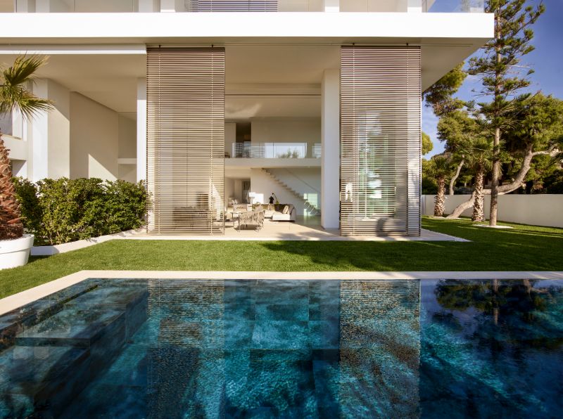 The turquoise color of swimming pool.