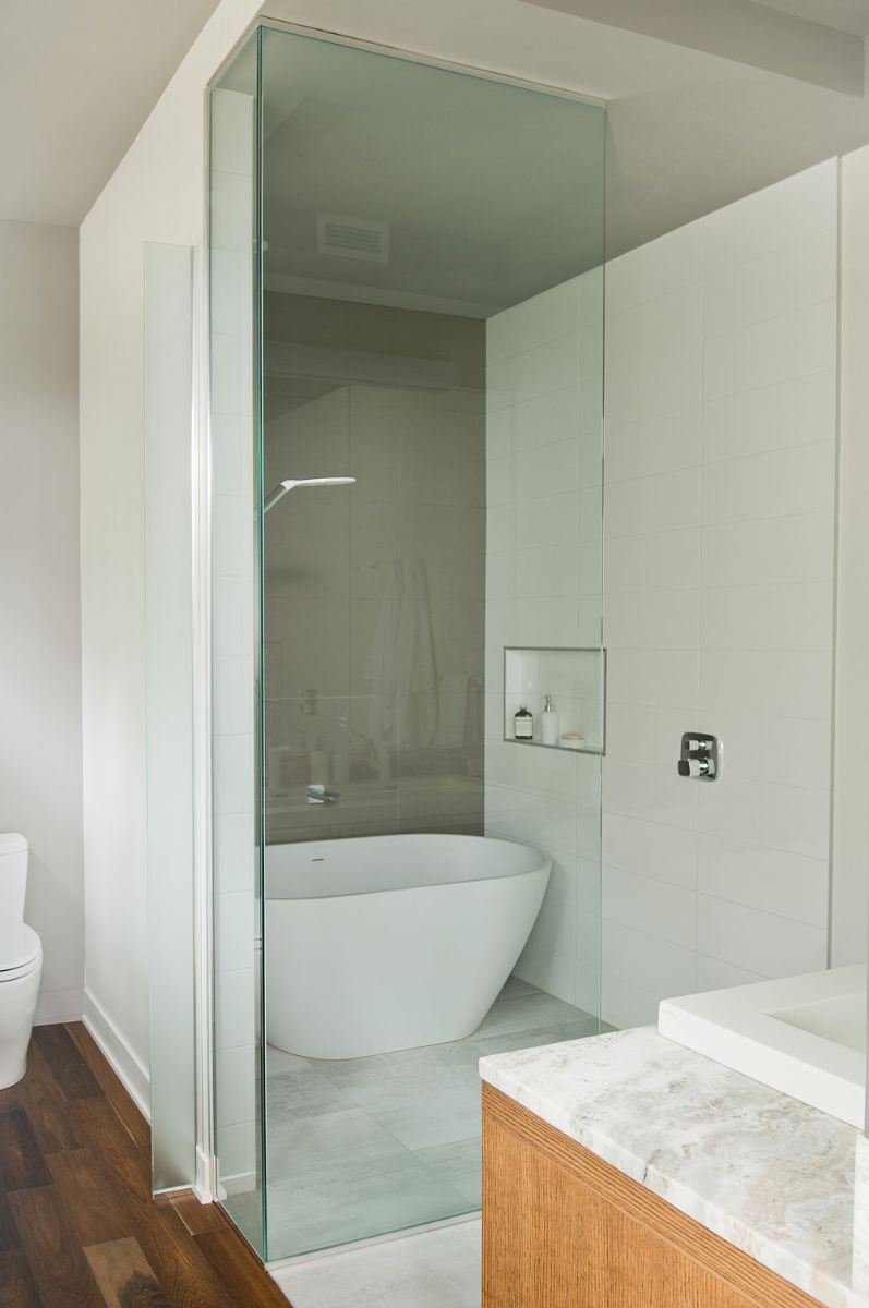 The master bathroom with freestanding soaking tub.