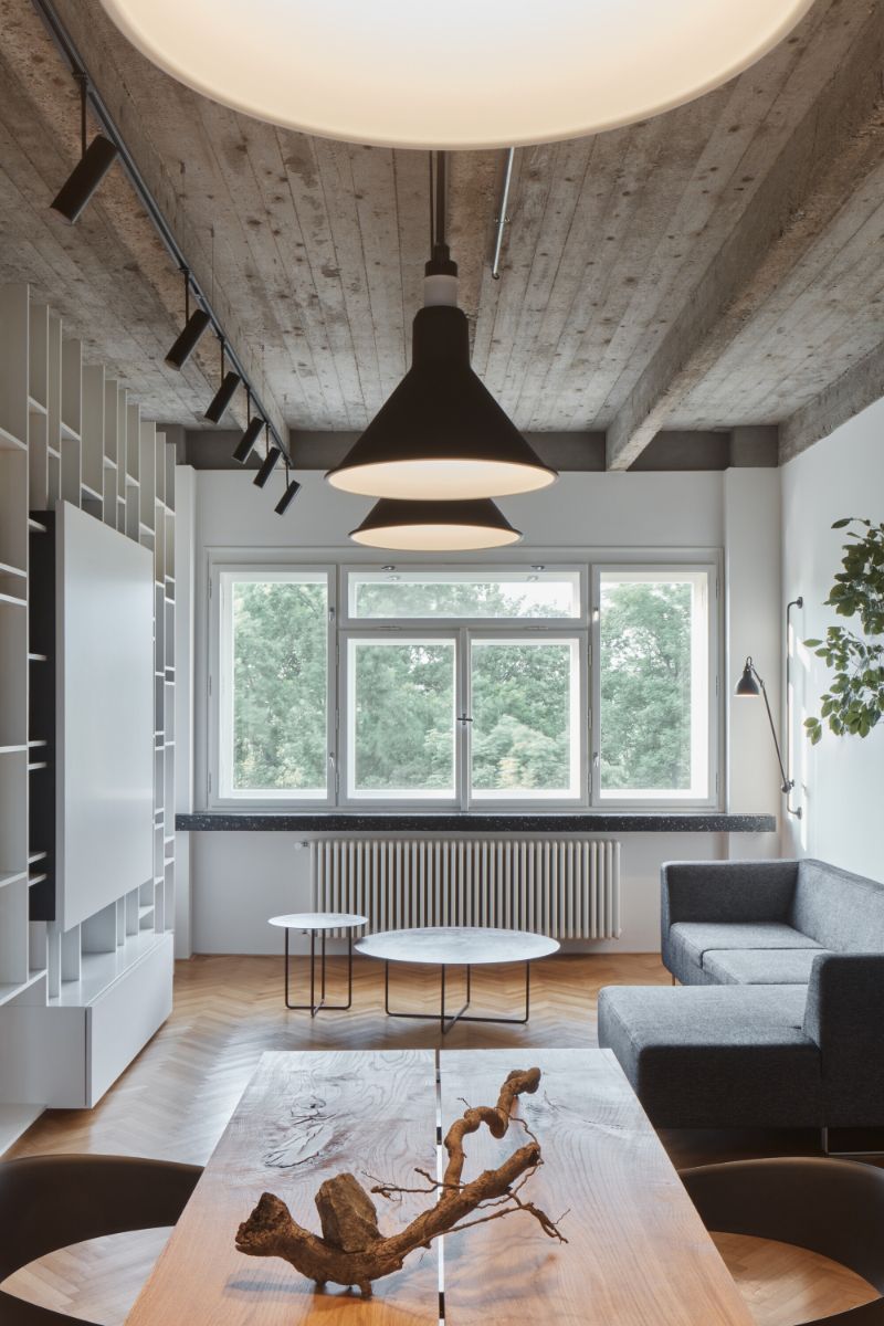 The dining table connected to the living room.