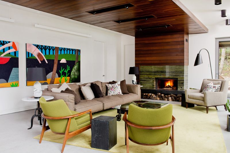 The living room with fireplace.
