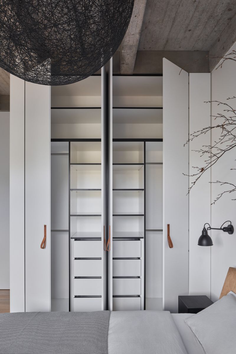 The inside look of the cabinets with customized shelving inside.