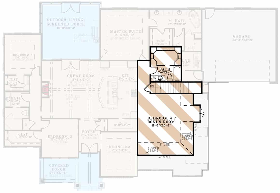 Bonus room floor plan with a full bathroom and a walk-in closet.