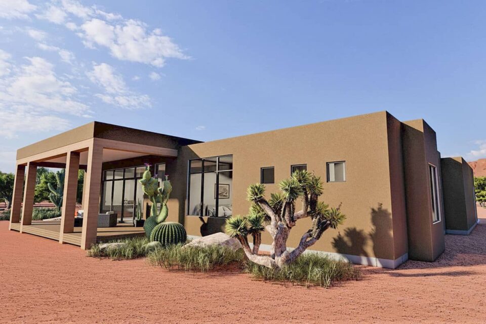 Southwest Ranch Floor Plan Features Stone and Stucco Siding with ...