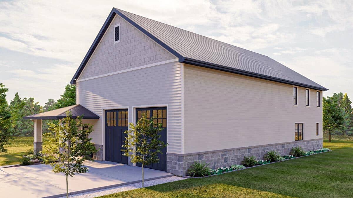 Right rendering with a double garage and a concrete driveway.