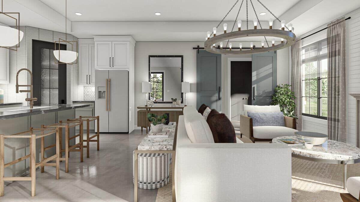 The living room and kitchen conveniently connect with each other.