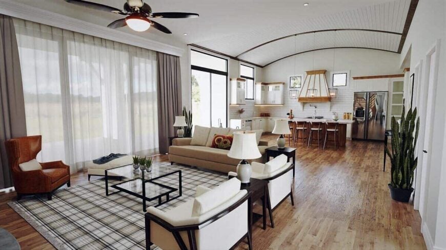 The combined living room and kitchen provide a wonderful gathering place.