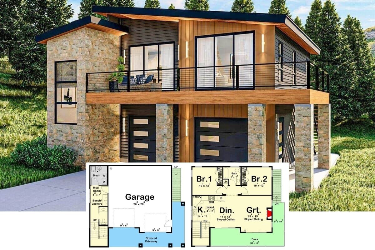 Welcome to This 1,227 Sq. Ft. Contemporary Hillside Retreat with 2-Bedrooms and Breathtaking Views (See the Detailed Floor Plan Sketches)