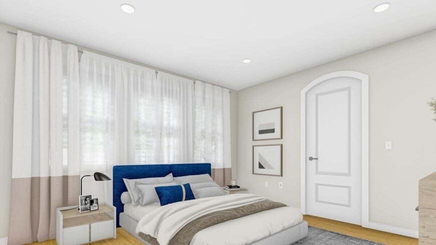 Windows above the platform bed bring in an abundant amount of natural light.