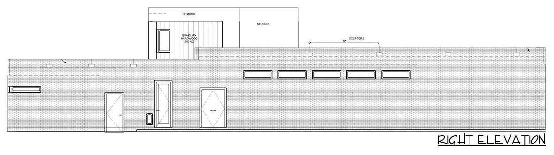 Right elevation sketch of the two-story 3-bedroom modern home.