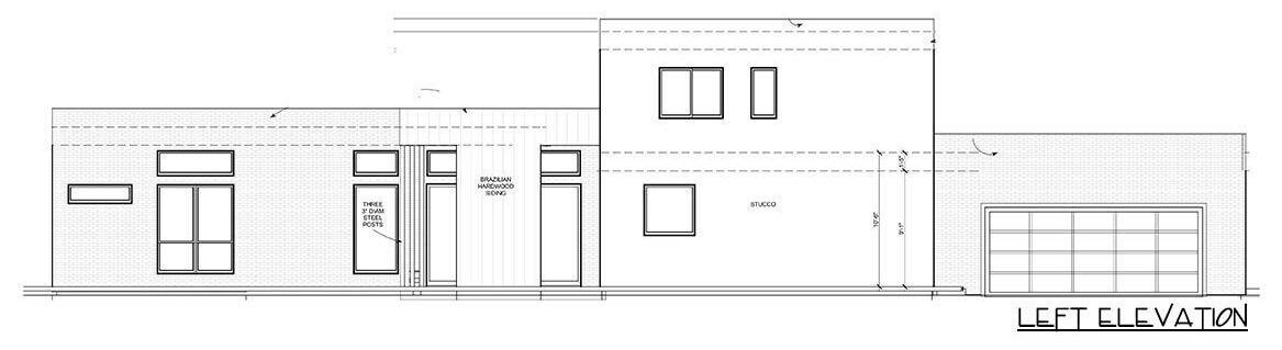 Left elevation sketch of the two-story 3-bedroom modern home.