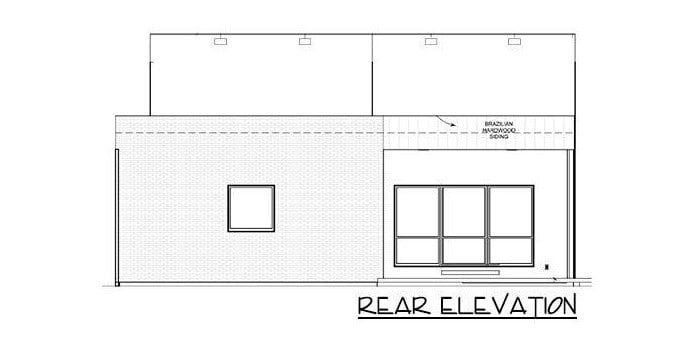 Rear elevation sketch of the two-story 3-bedroom modern home.