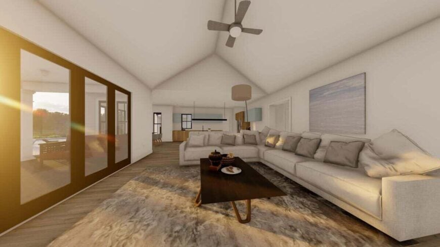 Large, sliding glass doors extend the living room onto the screened porch.