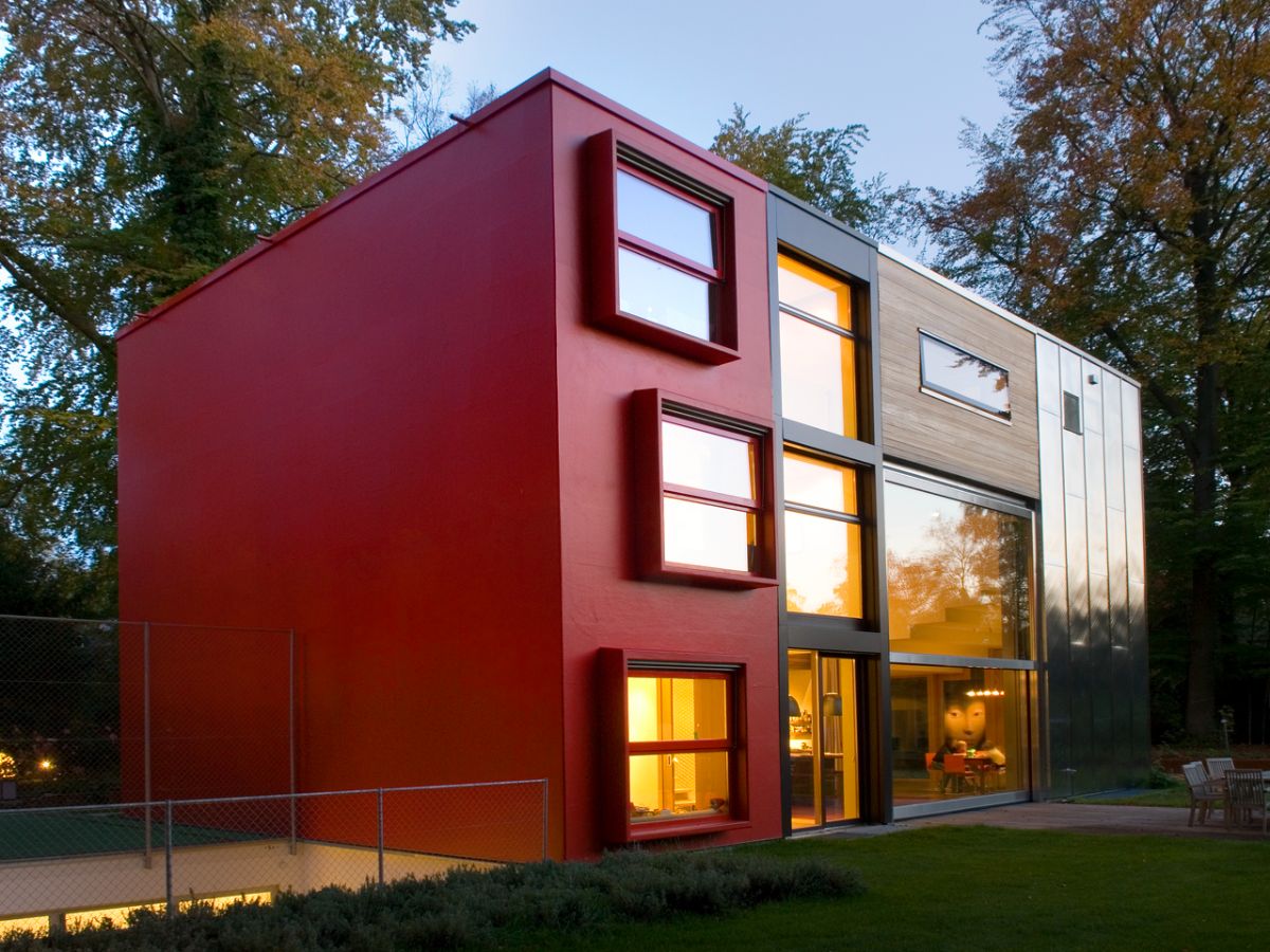 Four houses connected with each other with different design.