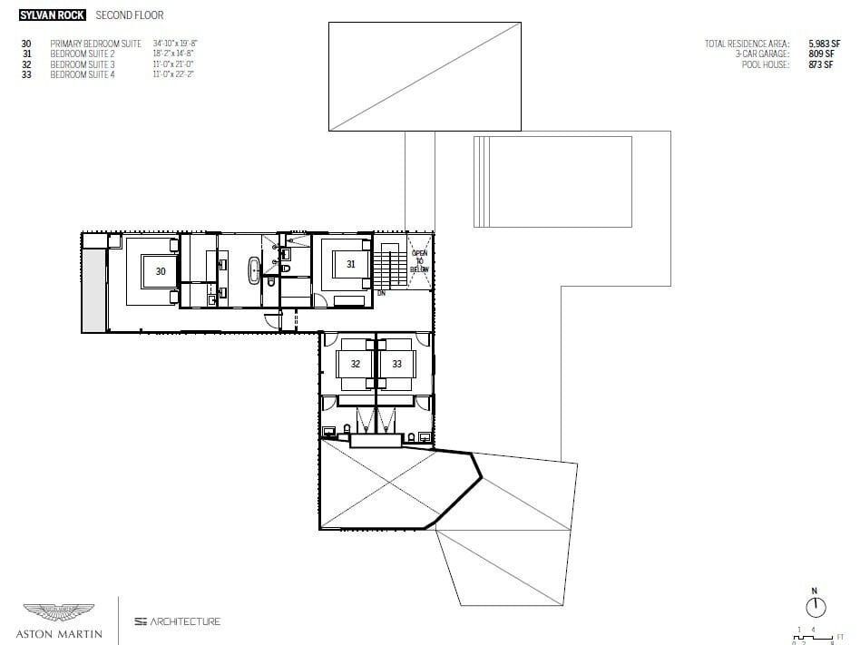 Floor plan for the second floor of the house.