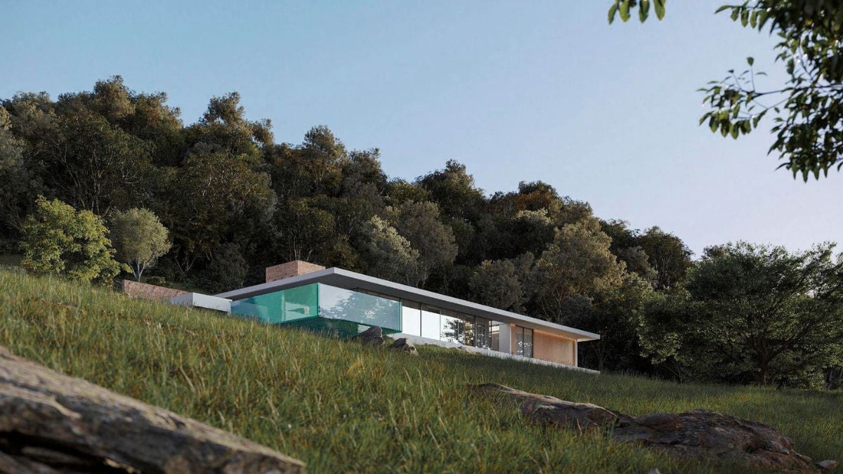 The villa is planned out horizontally on one story, with many lines and right angles, as is typical of rationalist design.