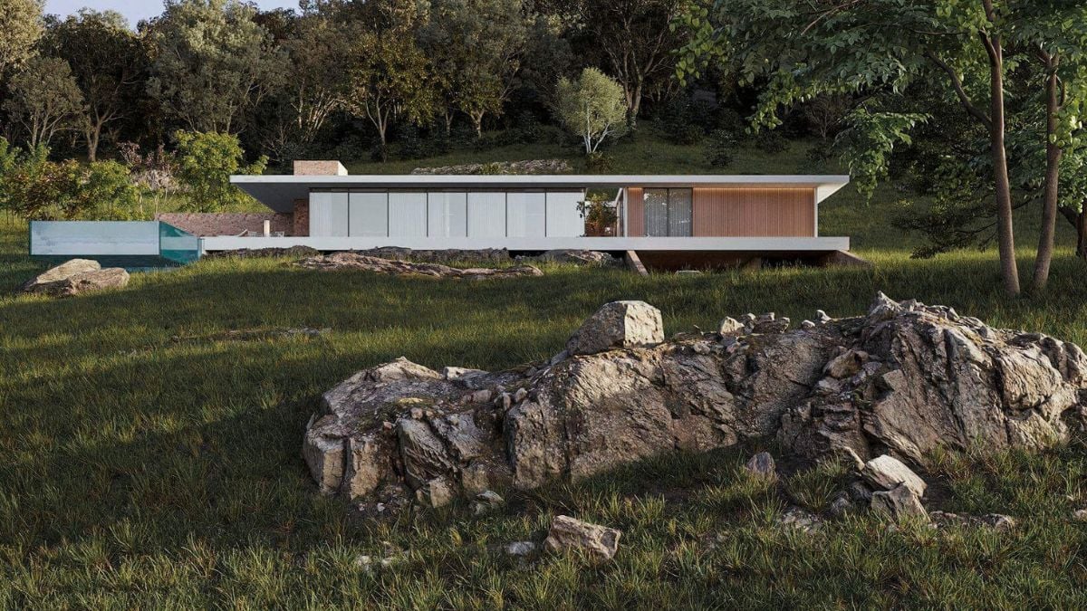 The palette of traditional elements such as stone and wood, designed with modern technologies to create an architectural environment, is fundamental to the house's identity.