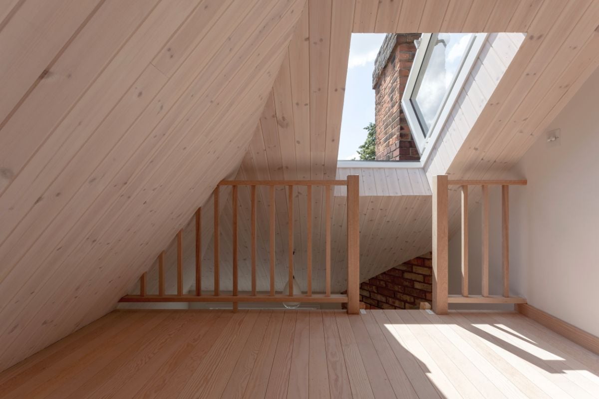 The box room has a glass roof door that also serves as a skylight to light up the room.