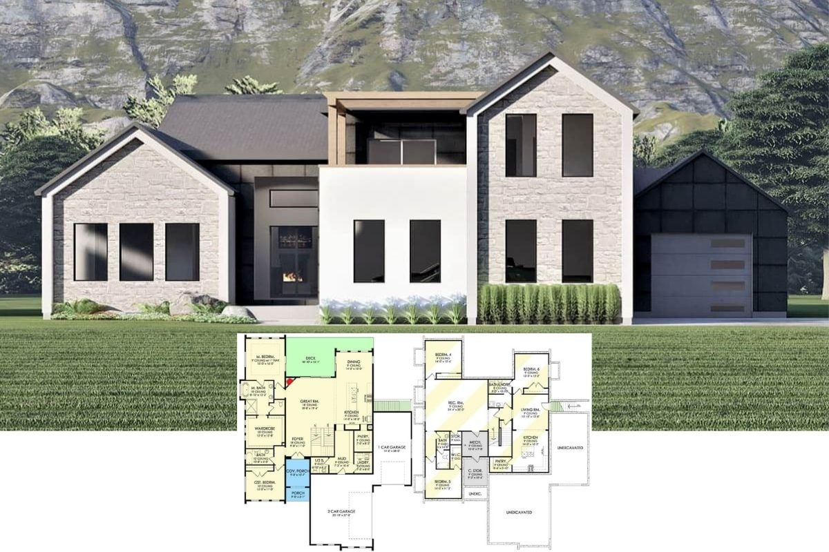 Unveiling a Unique Blend: Explore This Magnificent 6-Bedroom Modern Residence with a Dramatic Stone Facade (Includes 3,321 Sq. Ft. Floor Plan)