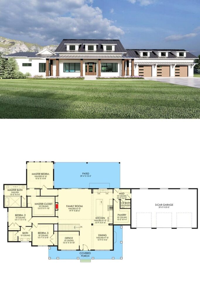 6-Bedroom Single-Story Modern Farmhouse Rambler House for a Wide Lot ...