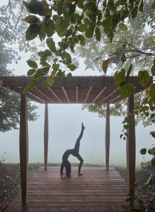 An image that showcases the entire light structure of the Yogapoint, which includes a designated exercise space suitable for two individuals.