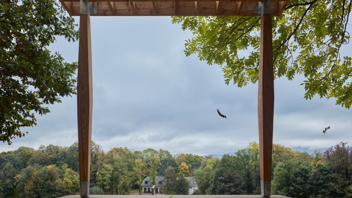 This photo provides an expansive view of the natural scenery surrounding the Yogapoint, as viewed from the structure itself.