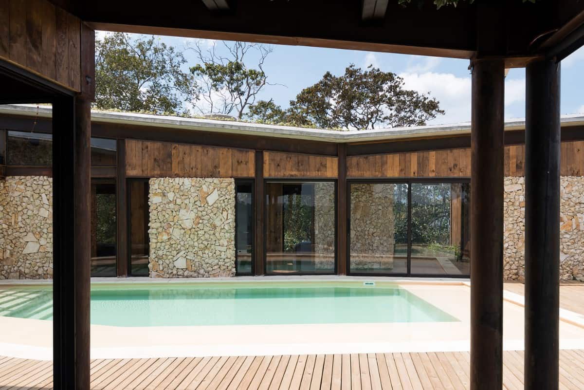 A view of the sparkling pool from the covered lanai.
